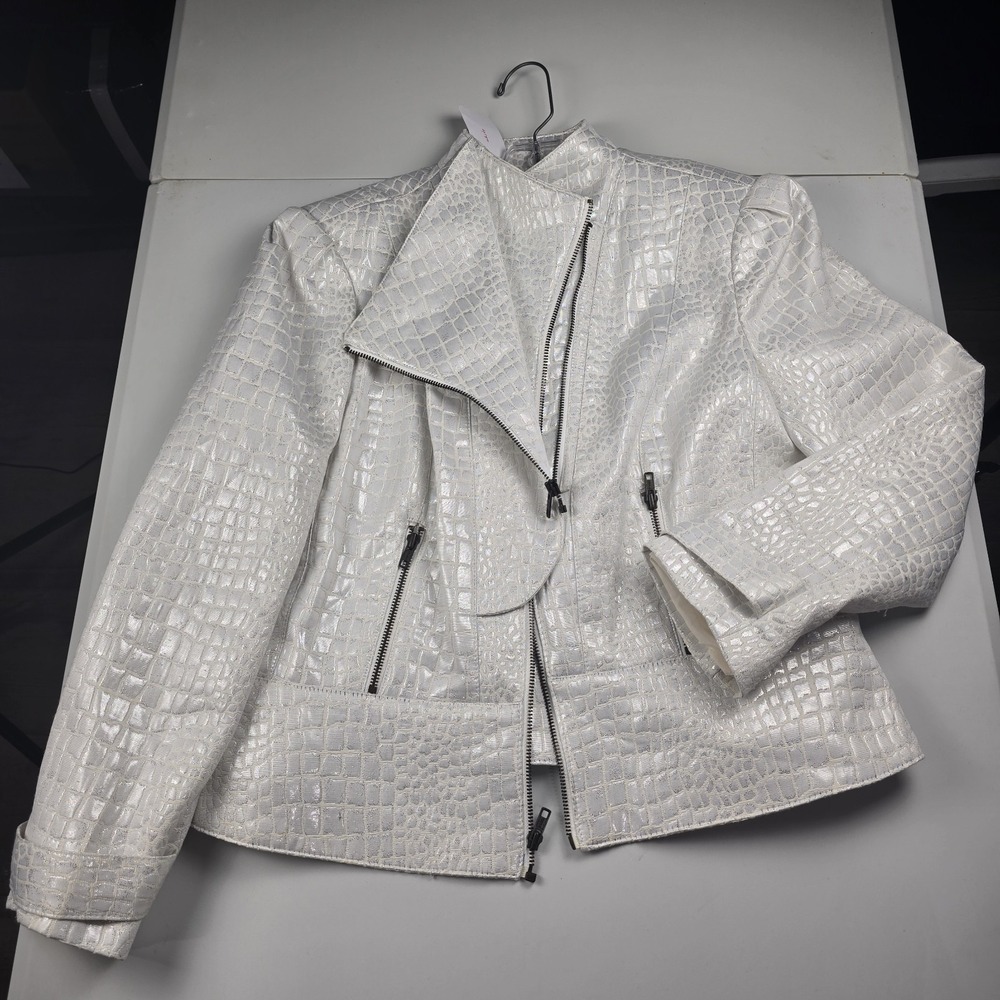 Womens Pearl White Opalescent Worthington Double Zipper Jacket Size XL Stylish